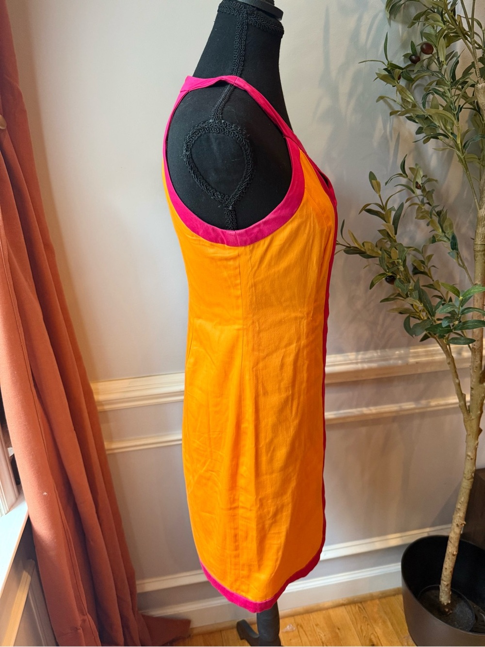 Jade Melody Tam Colorblock Shift Dress Orange Pink Mod Mini XS - Picture 2 of 8